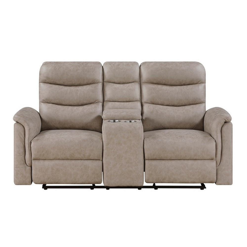 Meloni Glider Reclining Loveseat | Console and Holders | Taupe Fabric
