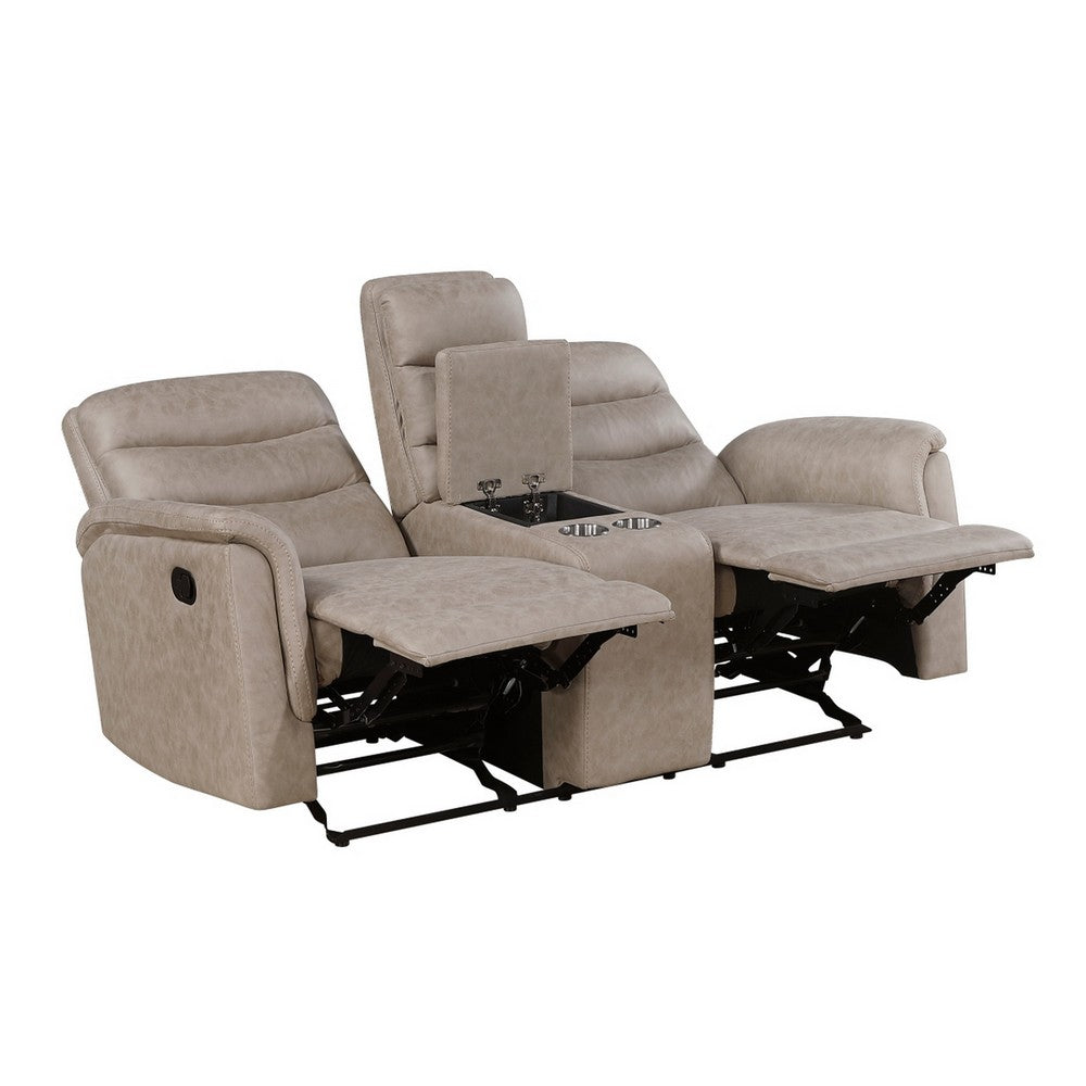 Meloni Glider Reclining Loveseat | Console and Holders | Taupe Fabric