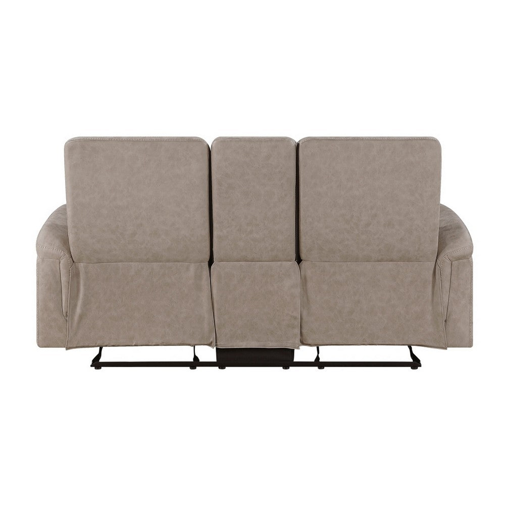 Meloni Glider Reclining Loveseat | Console and Holders | Taupe Fabric