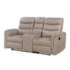 Meloni Glider Reclining Loveseat | Console and Holders | Taupe Fabric