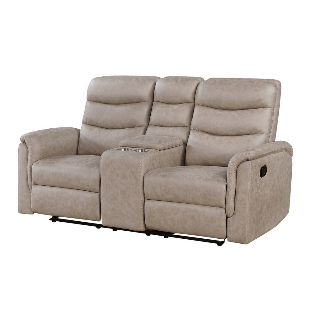 Meloni Glider Reclining Loveseat | Console and Holders | Taupe Fabric