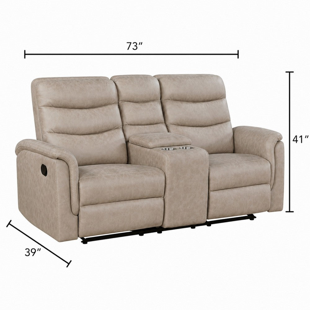 Meloni Glider Reclining Loveseat | Console and Holders | Taupe Fabric