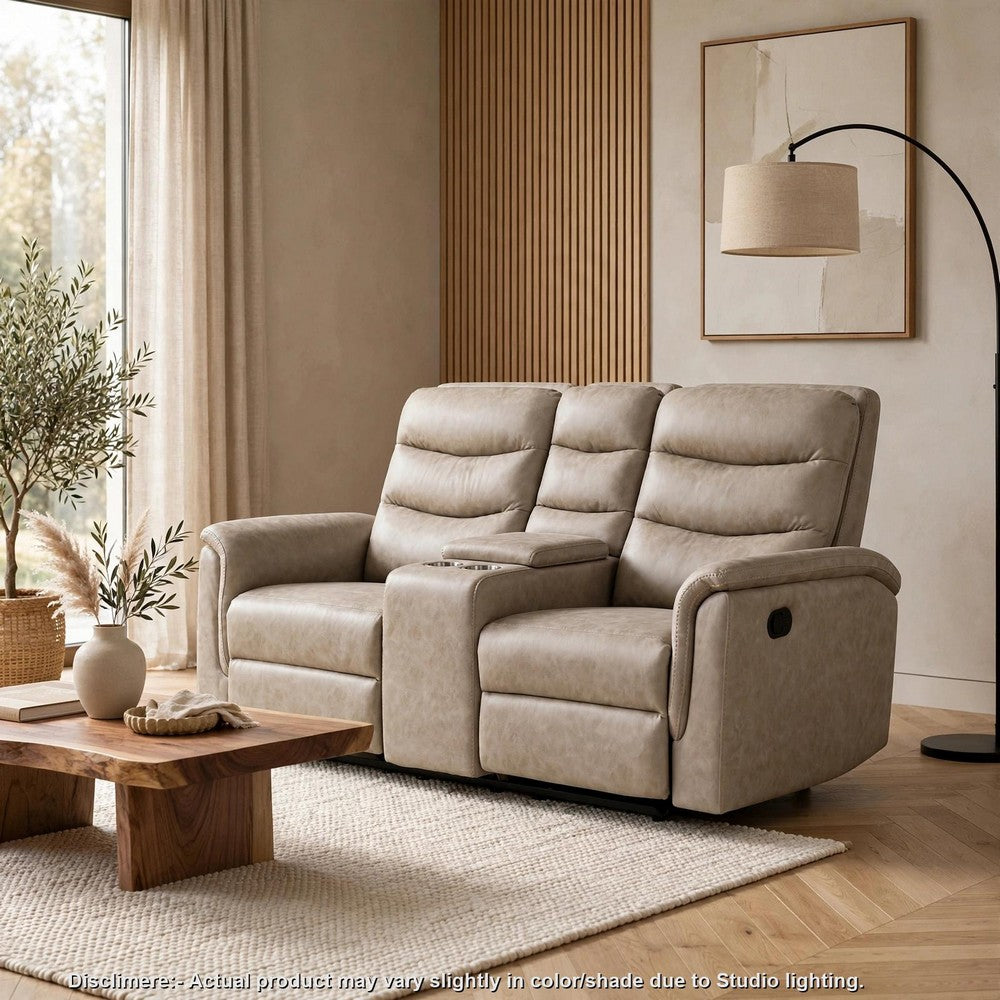 Meloni Glider Reclining Loveseat | Console and Holders | Taupe Fabric