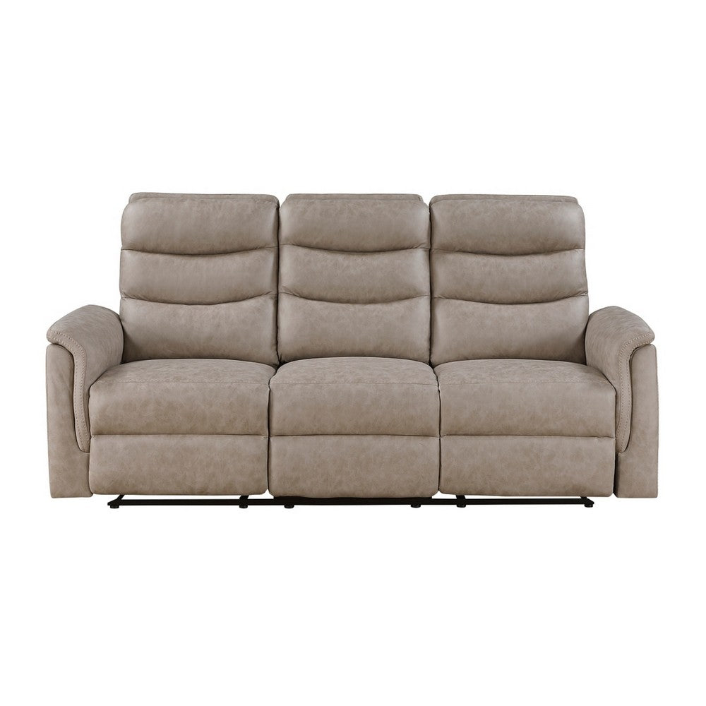Meloni Double Glider Reclining Sofa | Drop-Down Table | Taupe Microfiber