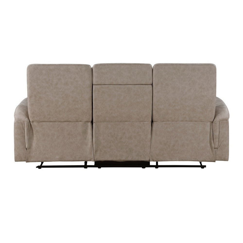 Meloni Double Glider Reclining Sofa | Drop-Down Table | Taupe Microfiber