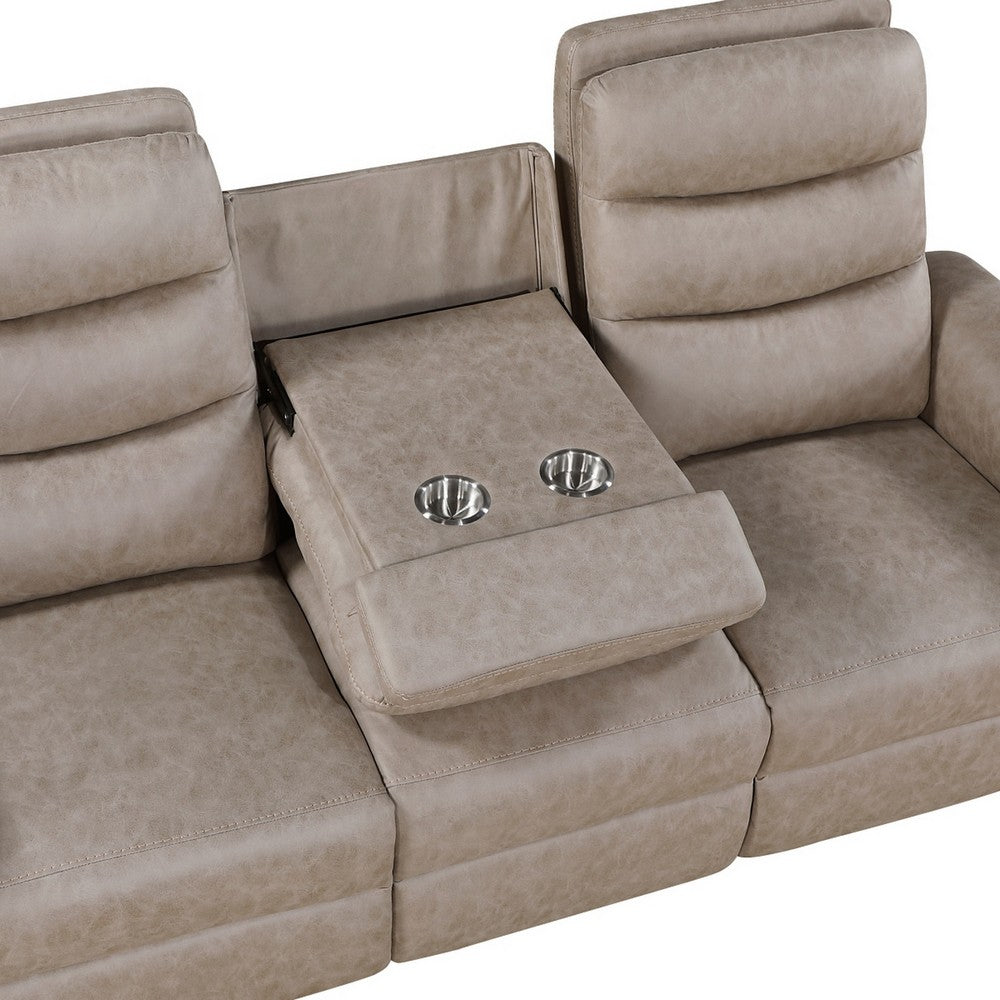 Meloni Double Glider Reclining Sofa | Drop-Down Table | Taupe Microfiber