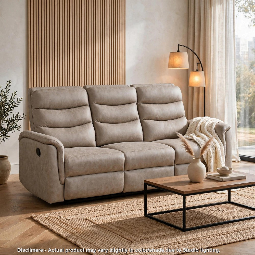 Meloni Double Glider Reclining Sofa | Drop-Down Table | Taupe Microfiber