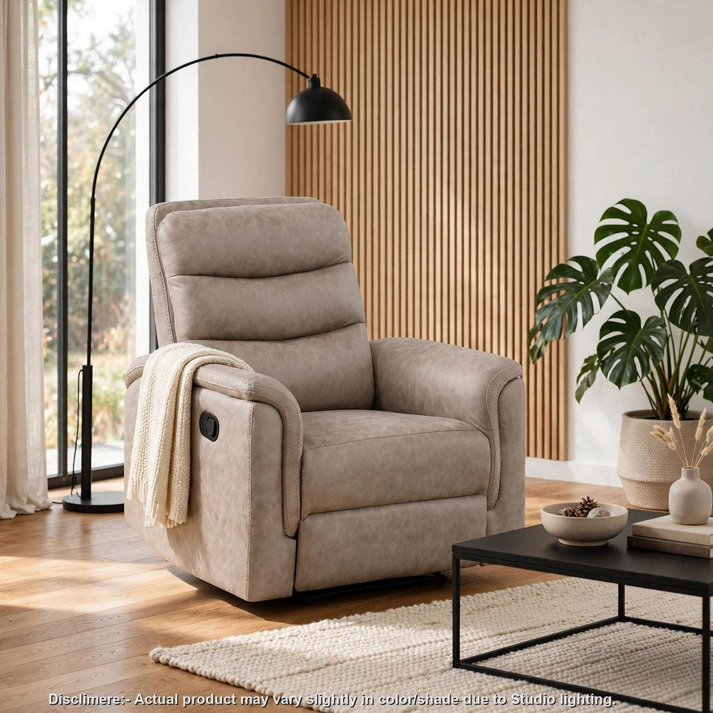 Meloni Reclining Chair with Pull-Hand Mechanism | Taupe Microfiber