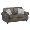 Pinto Loveseat with Nailhead Trim | 2 Accent Pillows | Gray Microfiber