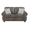 Pinto Loveseat with Nailhead Trim | 2 Accent Pillows | Gray Microfiber