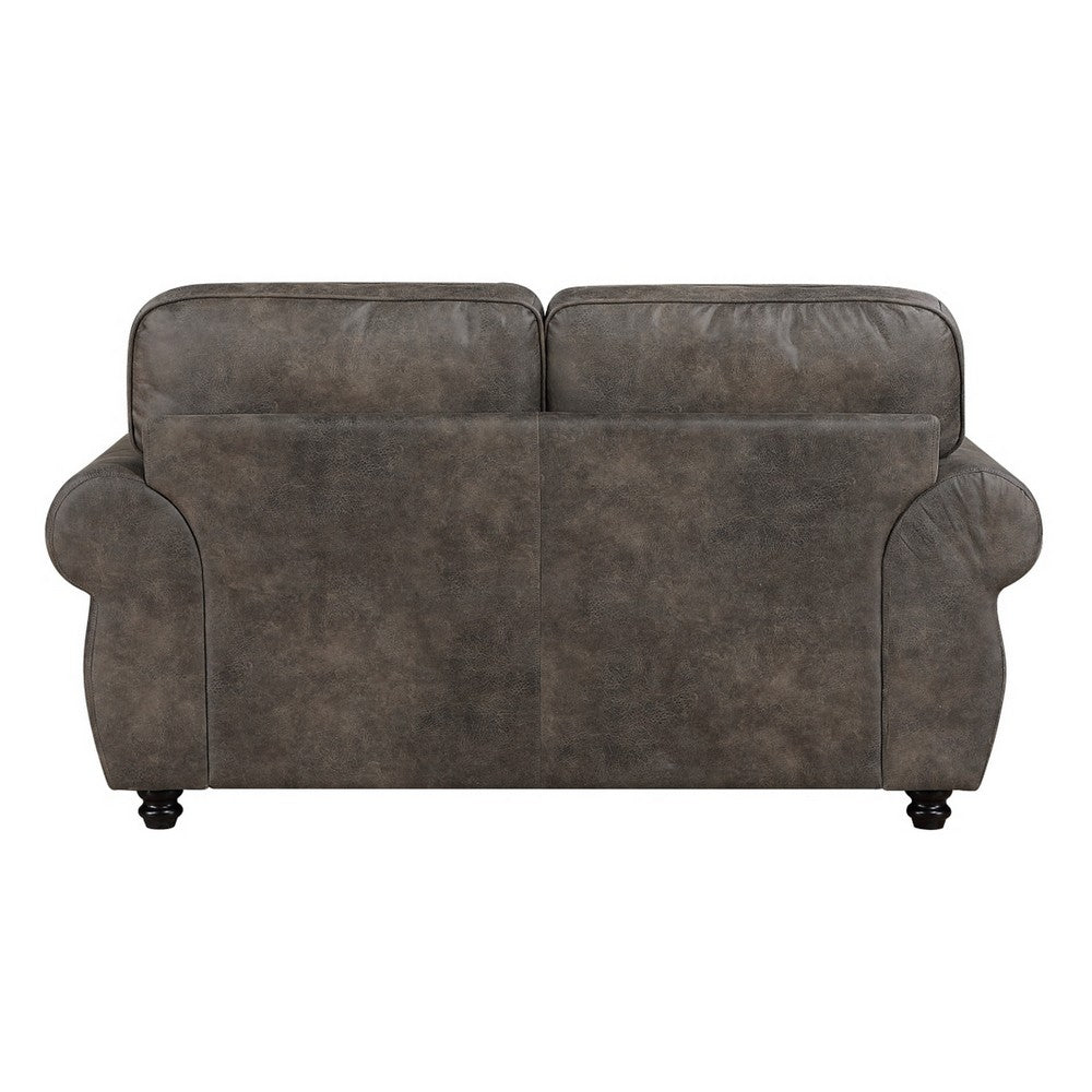 Pinto Loveseat with Nailhead Trim | 2 Accent Pillows | Gray Microfiber