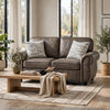 Pinto Loveseat with Nailhead Trim | 2 Accent Pillows | Gray Microfiber