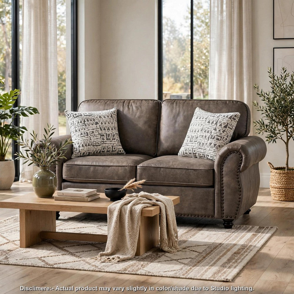 Pinto Loveseat with Nailhead Trim | 2 Accent Pillows | Gray Microfiber