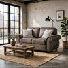 Pinto Loveseat with Nailhead Trim | 2 Accent Pillows | Gray Microfiber