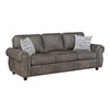 Pinto Sofa with Nailhead Trim and 2 Accent Pillows | Gray Microfiber