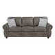 Pinto Sofa with Nailhead Trim and 2 Accent Pillows | Gray Microfiber