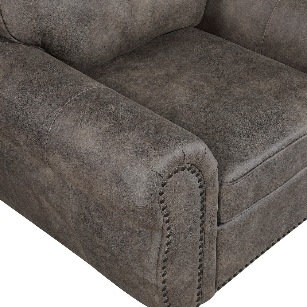 Pinto Sofa with Nailhead Trim and 2 Accent Pillows | Gray Microfiber