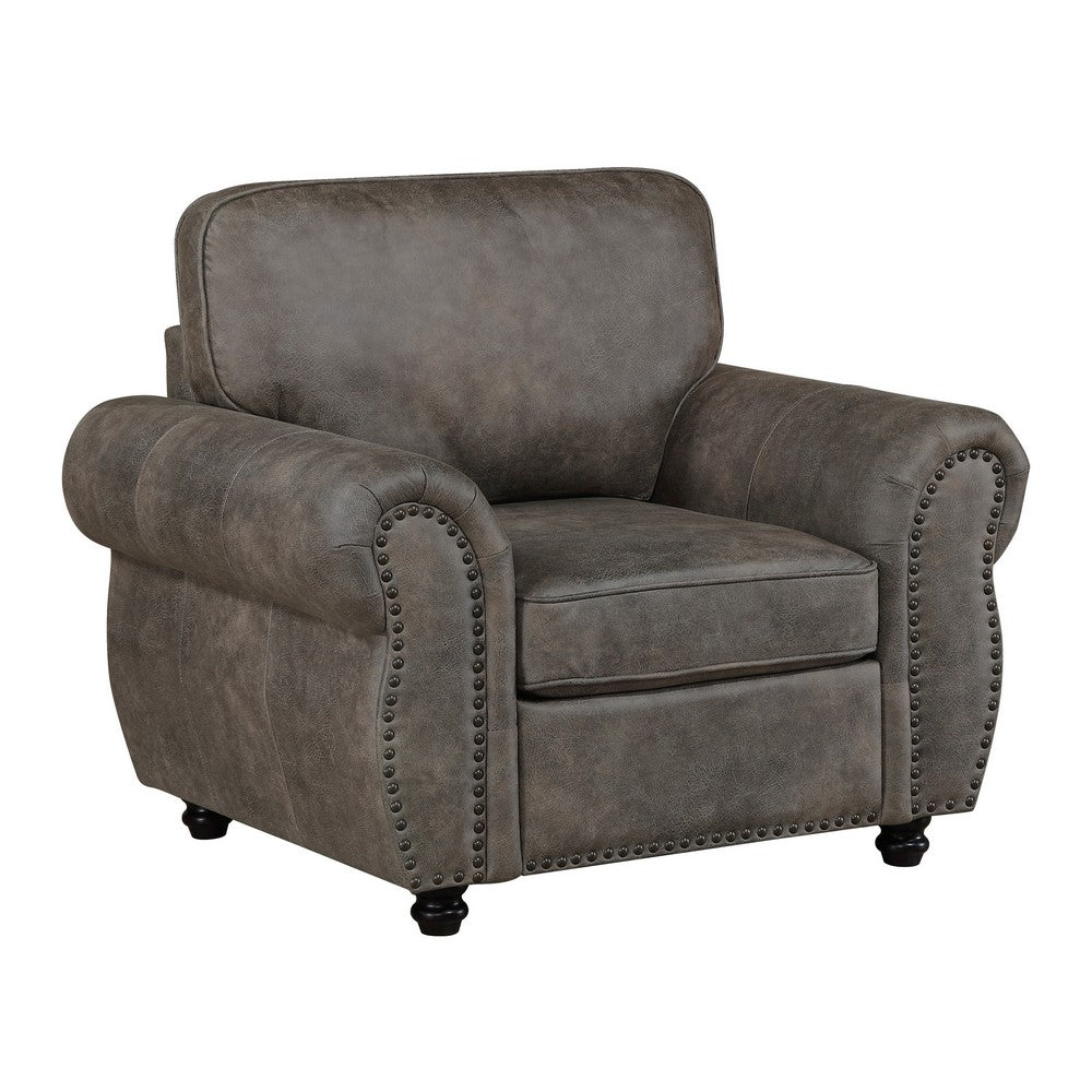Pinto Traditional Accent Chair | Nailhead Trim | Brown-Gray Microfiber