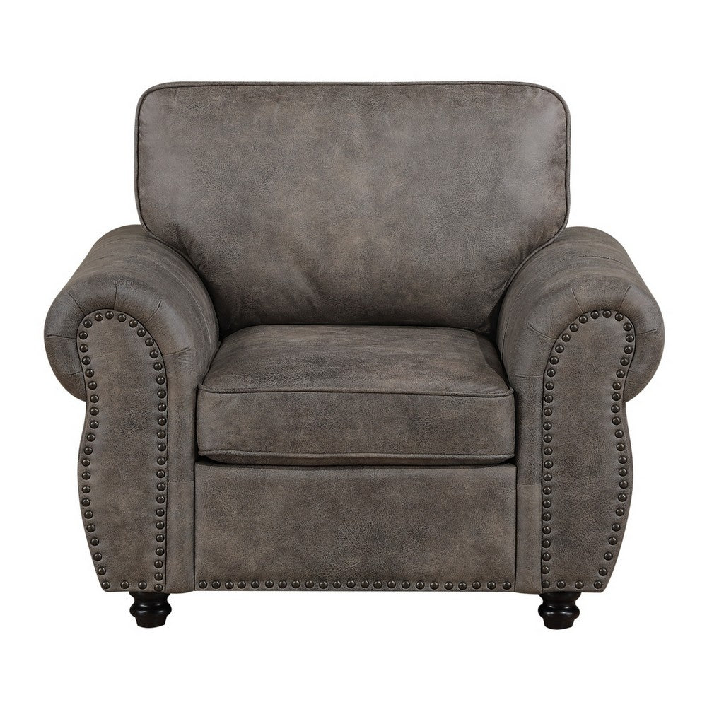 Pinto Traditional Accent Chair | Nailhead Trim | Brown-Gray Microfiber