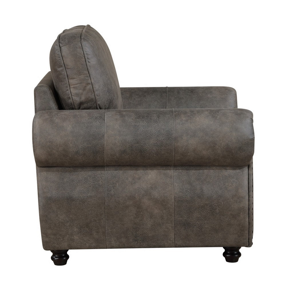 Pinto Traditional Accent Chair | Nailhead Trim | Brown-Gray Microfiber