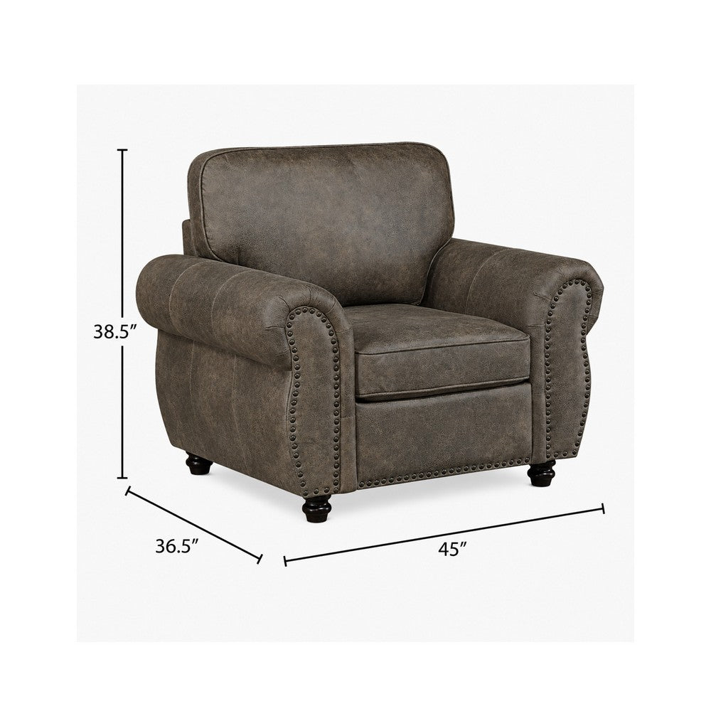 Pinto Traditional Accent Chair | Nailhead Trim | Brown-Gray Microfiber