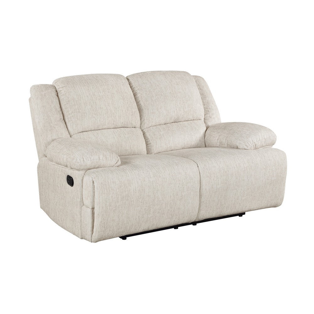 Cally Double Reclining Loveseat | Wall Hugger Design | Beige Microfiber