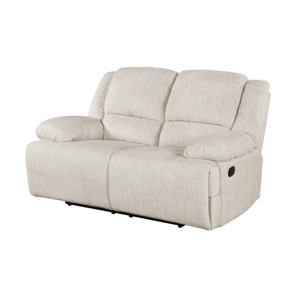Cally Double Reclining Loveseat | Wall Hugger Design | Beige Microfiber