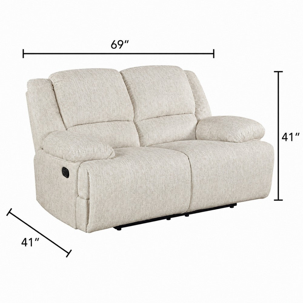 Cally Double Reclining Loveseat | Wall Hugger Design | Beige Microfiber