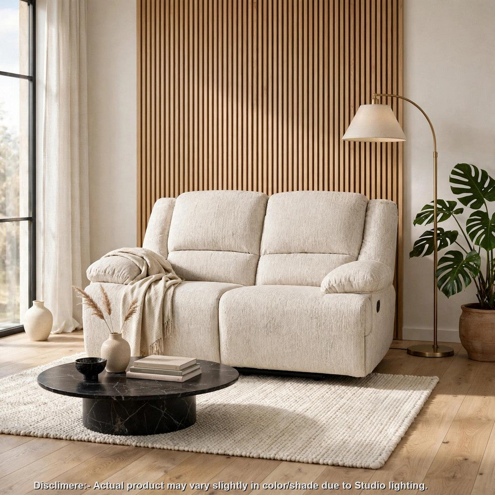 Cally Double Reclining Loveseat | Wall Hugger Design | Beige Microfiber