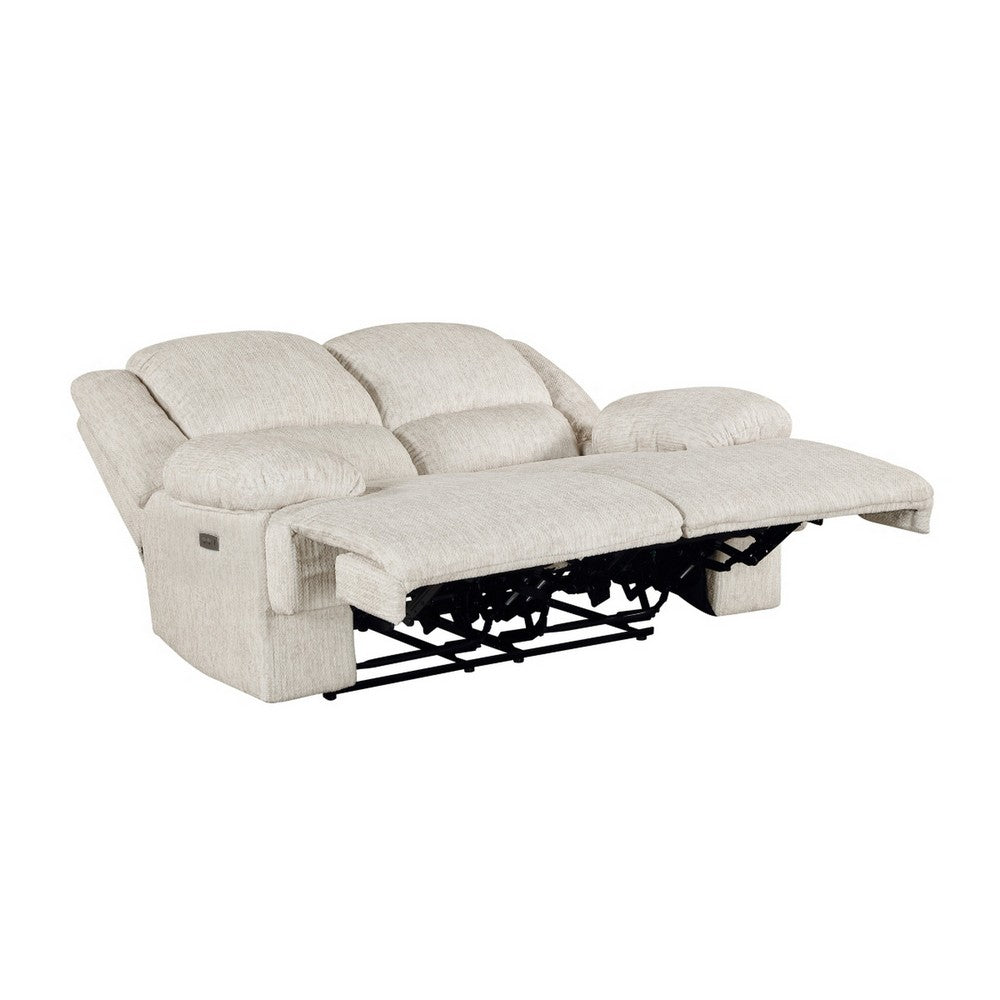 Cally Power Reclining Loveseat | USB Charging Ports | Beige Microfiber