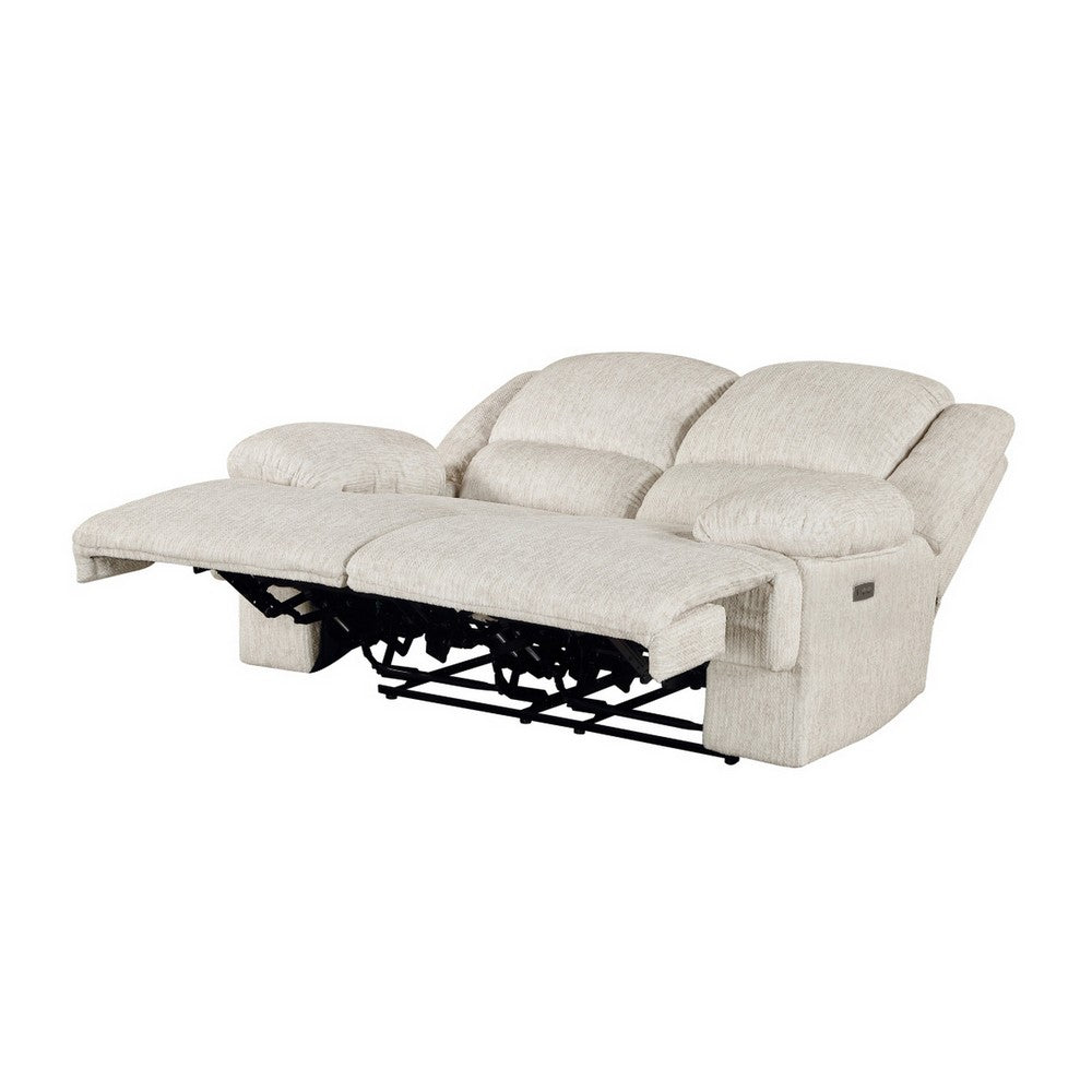 Cally Power Reclining Loveseat | USB Charging Ports | Beige Microfiber