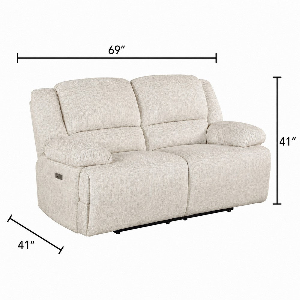 Cally Power Reclining Loveseat | USB Charging Ports | Beige Microfiber