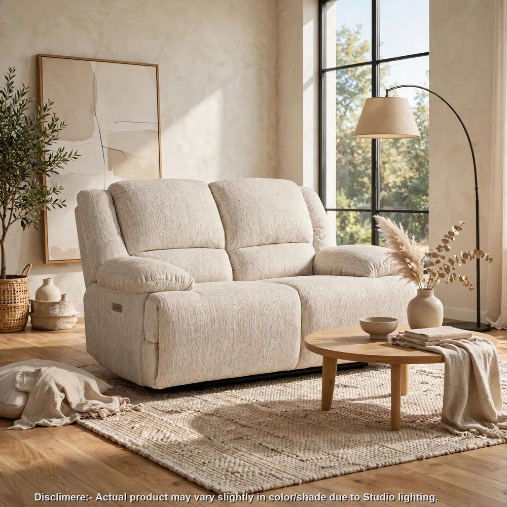 Cally Power Reclining Loveseat | USB Charging Ports | Beige Microfiber