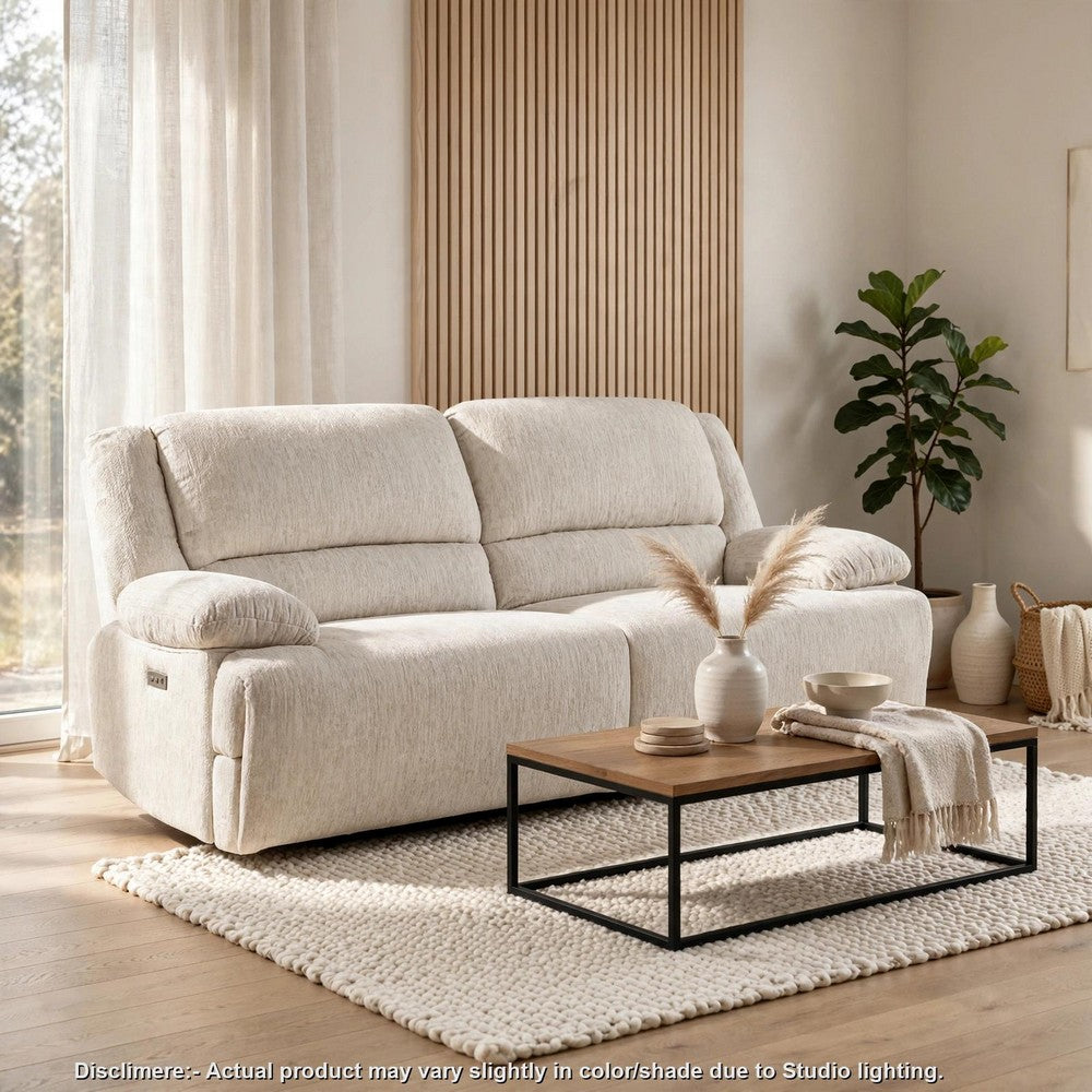 Cally Power Reclining Sofa with USB Charging Ports | Beige Microfiber