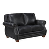 Ronny Loveseat with Nailhead Trim | Brown Wood Feet | Black Genuine Leather