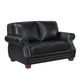 Ronny Loveseat with Nailhead Trim | Brown Wood Feet | Black Genuine Leather