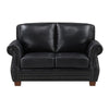 Ronny Loveseat with Nailhead Trim | Brown Wood Feet | Black Genuine Leather