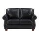 Ronny Loveseat with Nailhead Trim | Brown Wood Feet | Black Genuine Leather