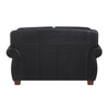 Ronny Loveseat with Nailhead Trim | Brown Wood Feet | Black Genuine Leather