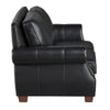 Ronny Loveseat with Nailhead Trim | Brown Wood Feet | Black Genuine Leather