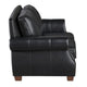 Ronny Loveseat with Nailhead Trim | Brown Wood Feet | Black Genuine Leather