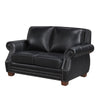 Ronny Loveseat with Nailhead Trim | Brown Wood Feet | Black Genuine Leather
