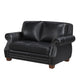Ronny Loveseat with Nailhead Trim | Brown Wood Feet | Black Genuine Leather