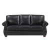 Ronny Sofa | Nailhead Trim | Brown Wood Feet | Black Genuine Leather