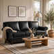 Ronny Sofa | Nailhead Trim | Brown Wood Feet | Black Genuine Leather