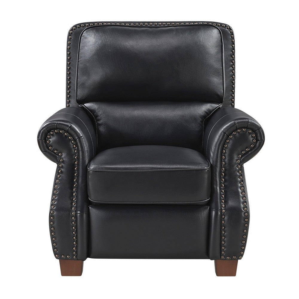 Ronny Push-Back Reclining Chair with Nailhead Trim | Black Genuine Leather