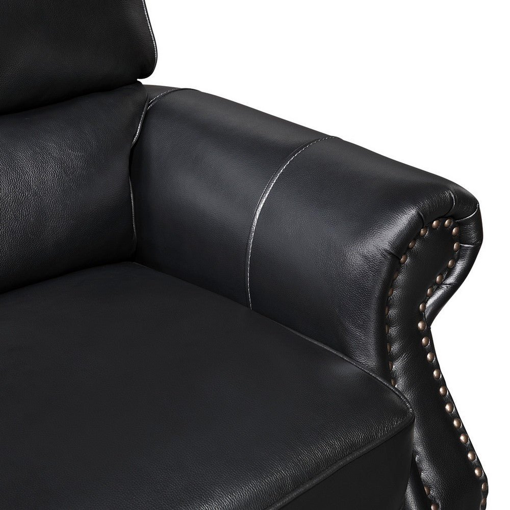 Ronny Push-Back Reclining Chair with Nailhead Trim | Black Genuine Leather