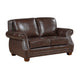 Ronny Loveseat with Nailhead Trim | Brown Wood Feet | Brown Genuine Leather
