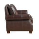 Ronny Loveseat with Nailhead Trim | Brown Wood Feet | Brown Genuine Leather