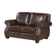 Ronny Loveseat with Nailhead Trim | Brown Wood Feet | Brown Genuine Leather